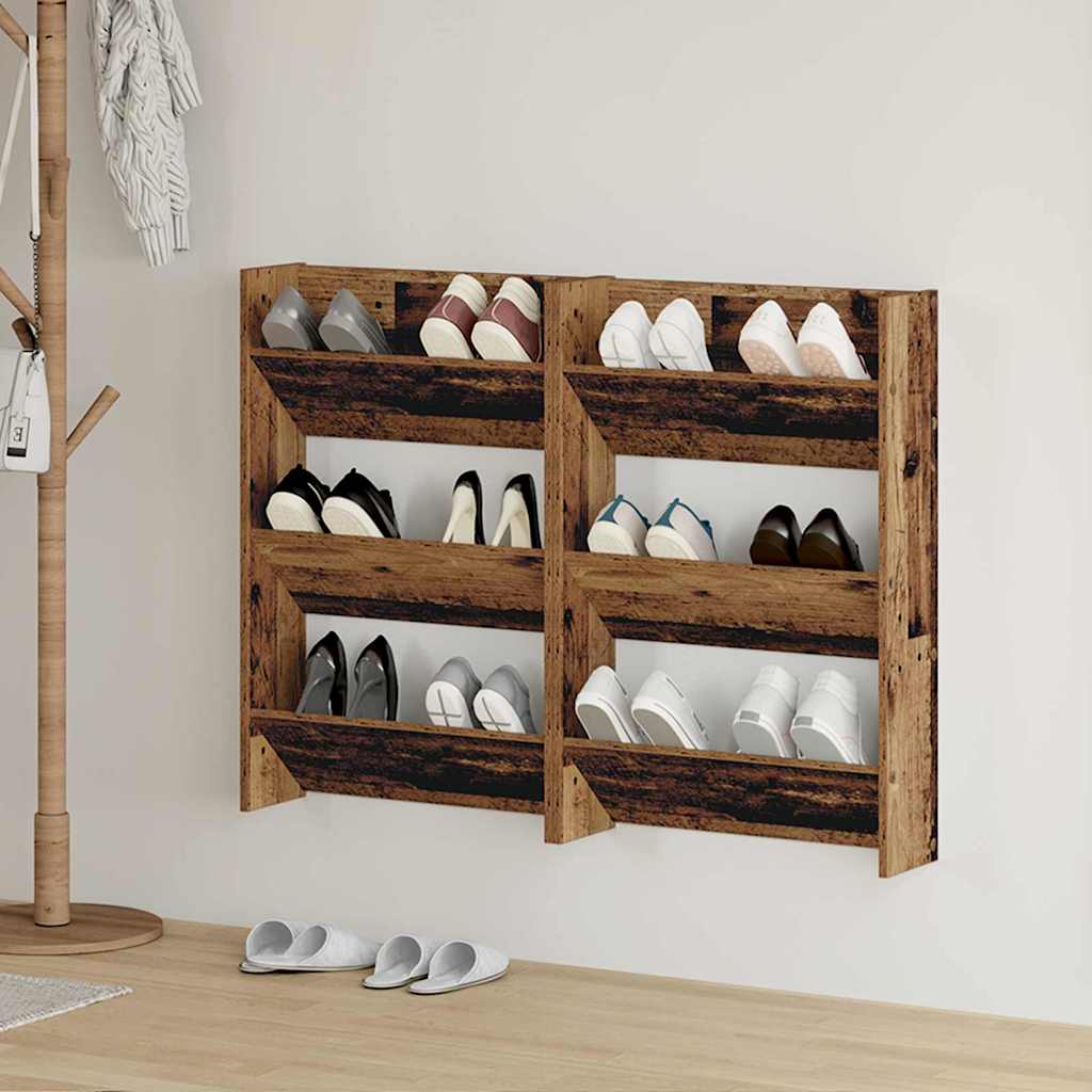 Armadio Per Scarpe Da Muro 2 Pcs Legno Vecchio 60 X 18 X 90 cm