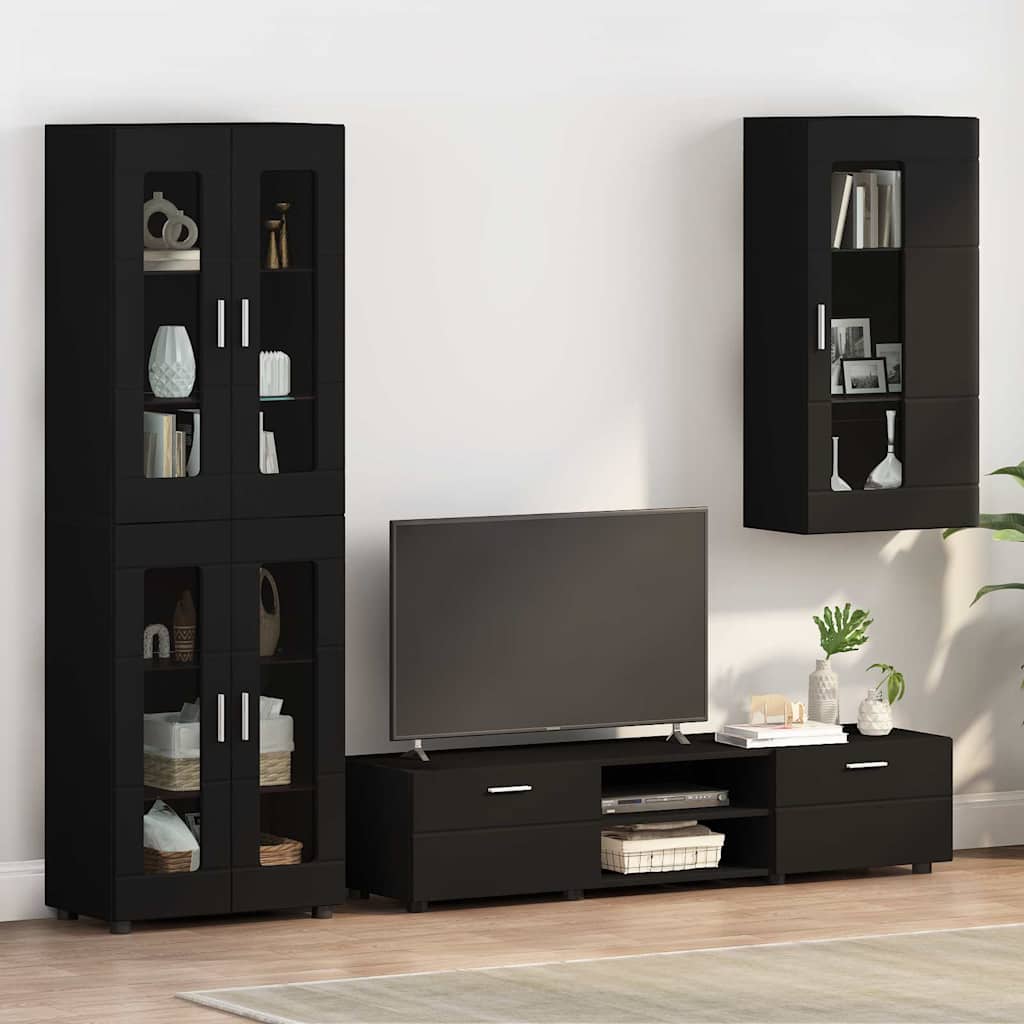 Mobile A Muro Con Porta Nero 55 X 29 X 100 Cm Legno Multistrato