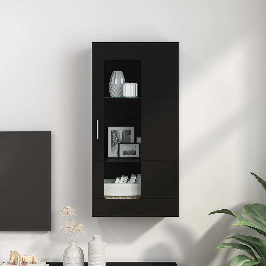 Mobile A Muro Con Porta Nero 55 X 29 X 100 Cm Legno Multistrato - Image 4