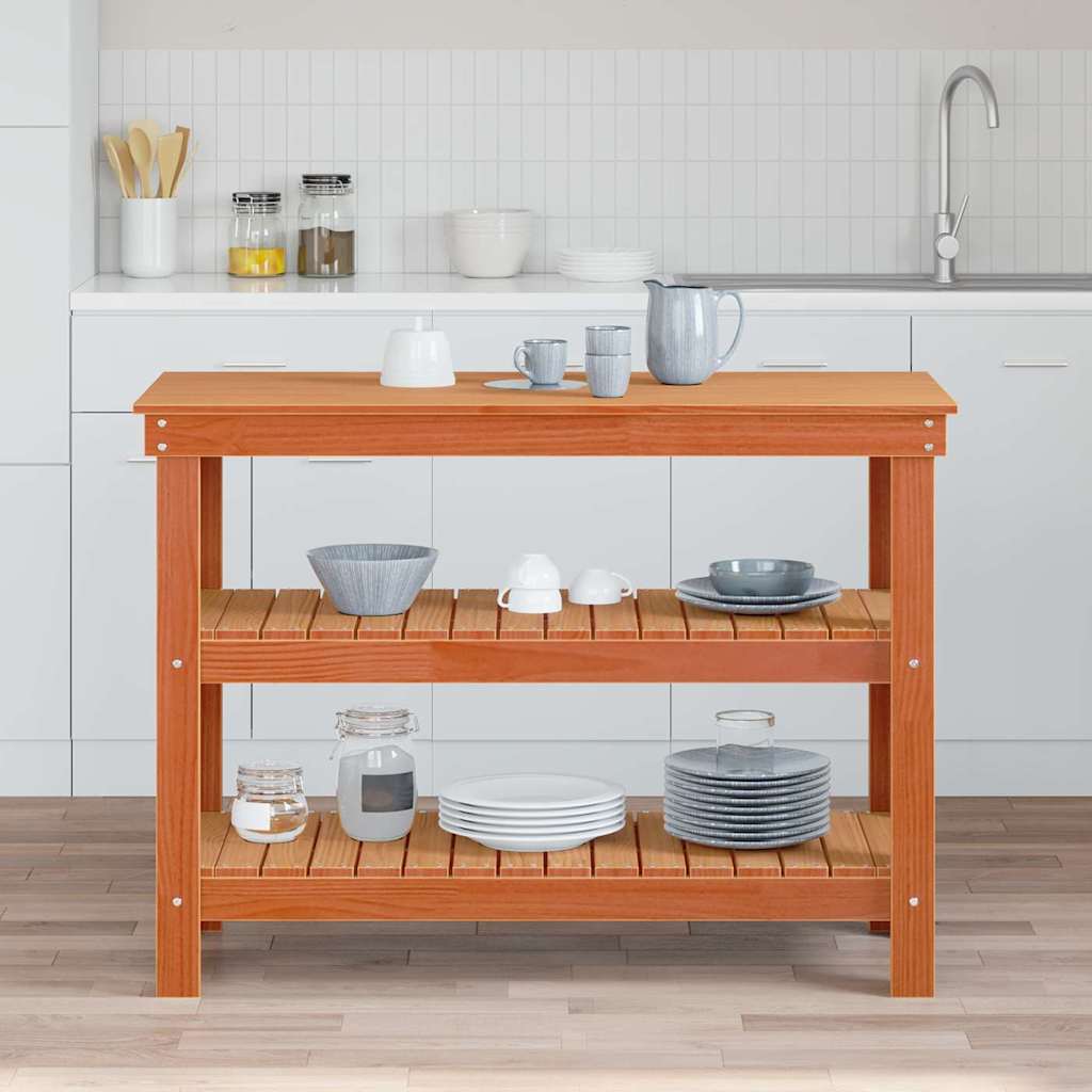 Banco Da Lavoro Con Lo Scaffale Cera Marrone 110,5 X 50 X 80 cm