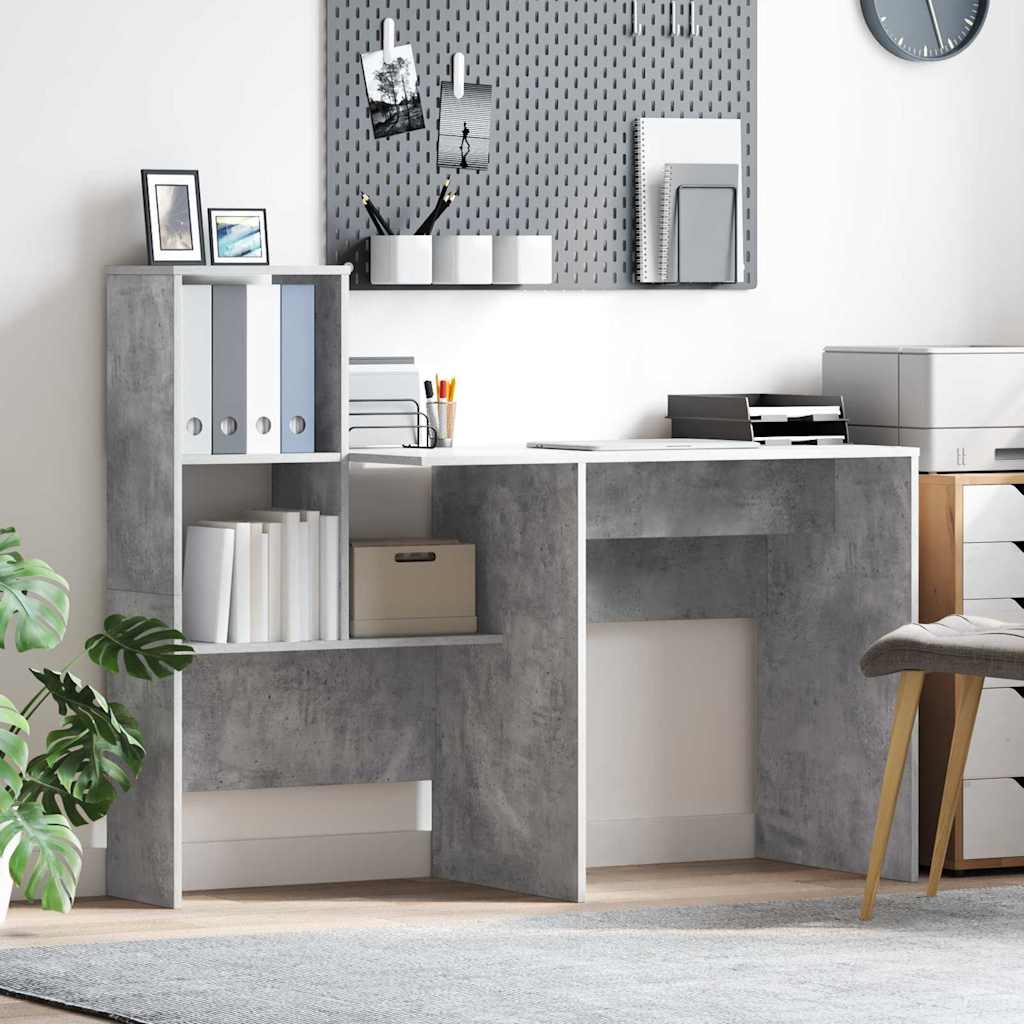 Scrivania Con Lo Scaffale Grigio Cemento 131,5 X 50 X 106,5 cm