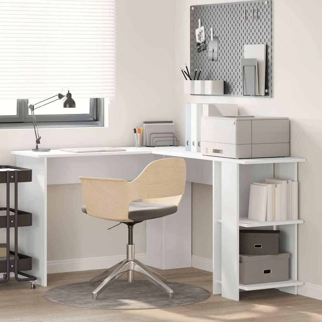 Scrivania Ad Angolo Con Lo Scaffale Bianco 140 X 113,5 X 75 cm