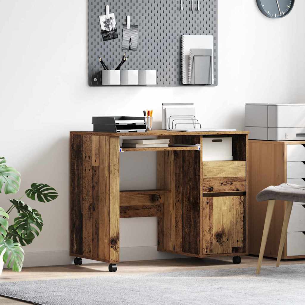 Scrivania Con Ruote Con Cassetto Legno Vecchio 91 X 50 X 77 cm