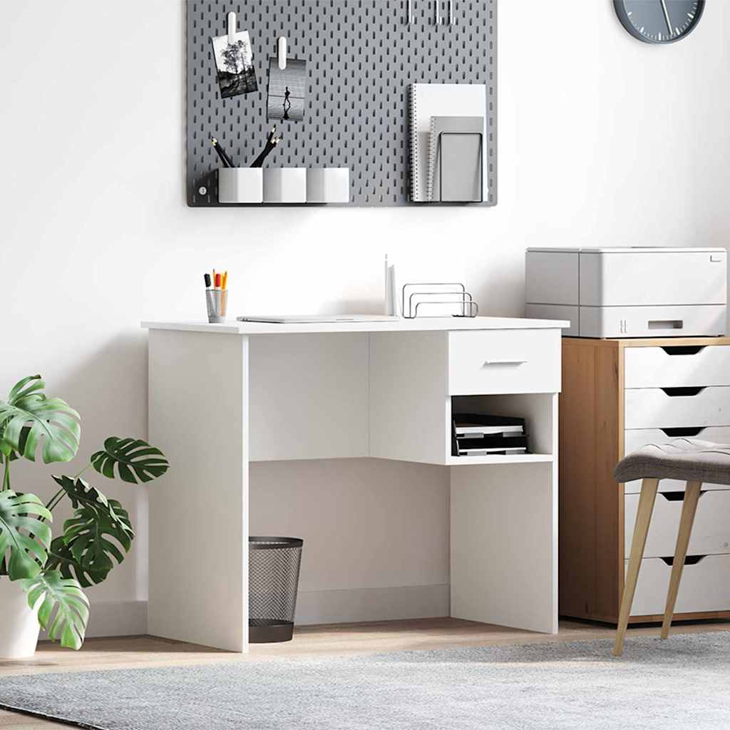 Scrivania Con Cassetto Bianco 90 X 49 X 75 Cm Legno Multistrato