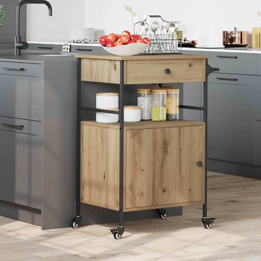Carrello Da Cucina Rovere Artigianale E Nero 56 X 43 X 89.5 cm