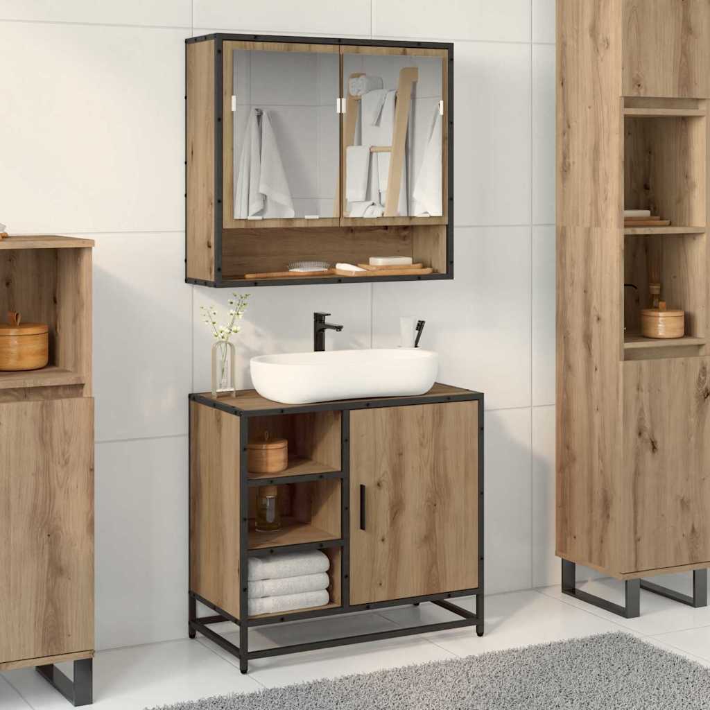 Mobile Da Bagno Con Porta Rovere Artigianale 65 X 33 X 60 cm
