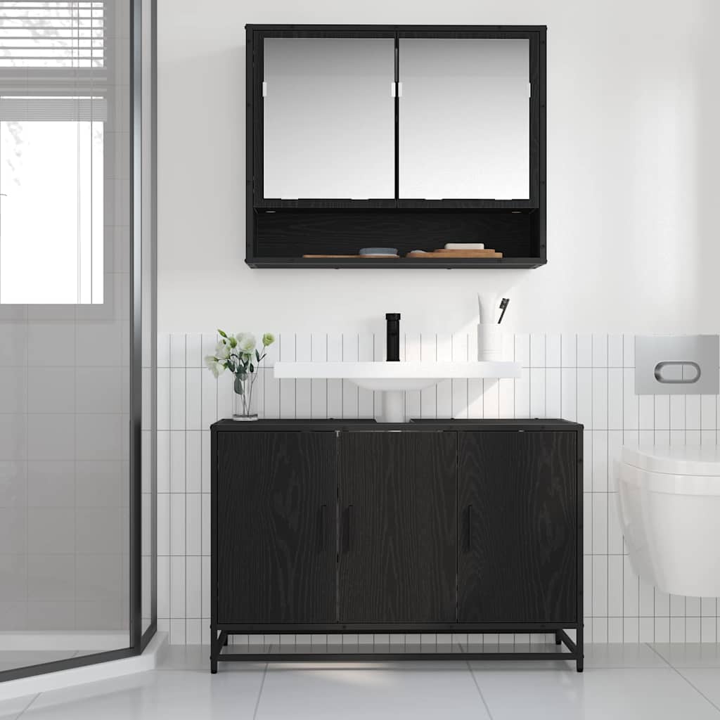 Mobile Da Bagno Rovere Nero 90 X 33 X 60 Cm Legno Multistrato - Image 4