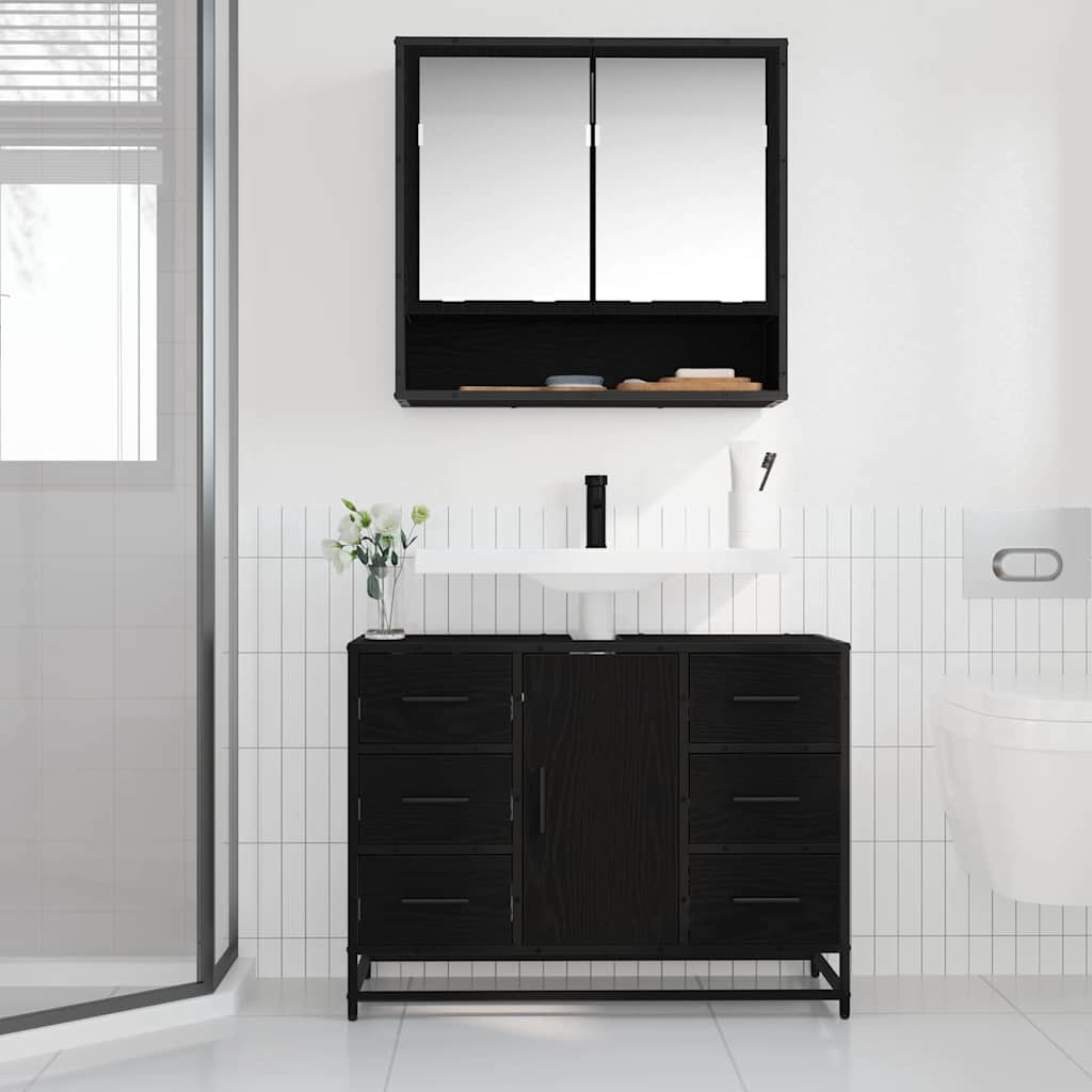 Mobile Da Bagno Rovere Nero 80 X 33 X 60 Cm Legno Multistrato - Image 4