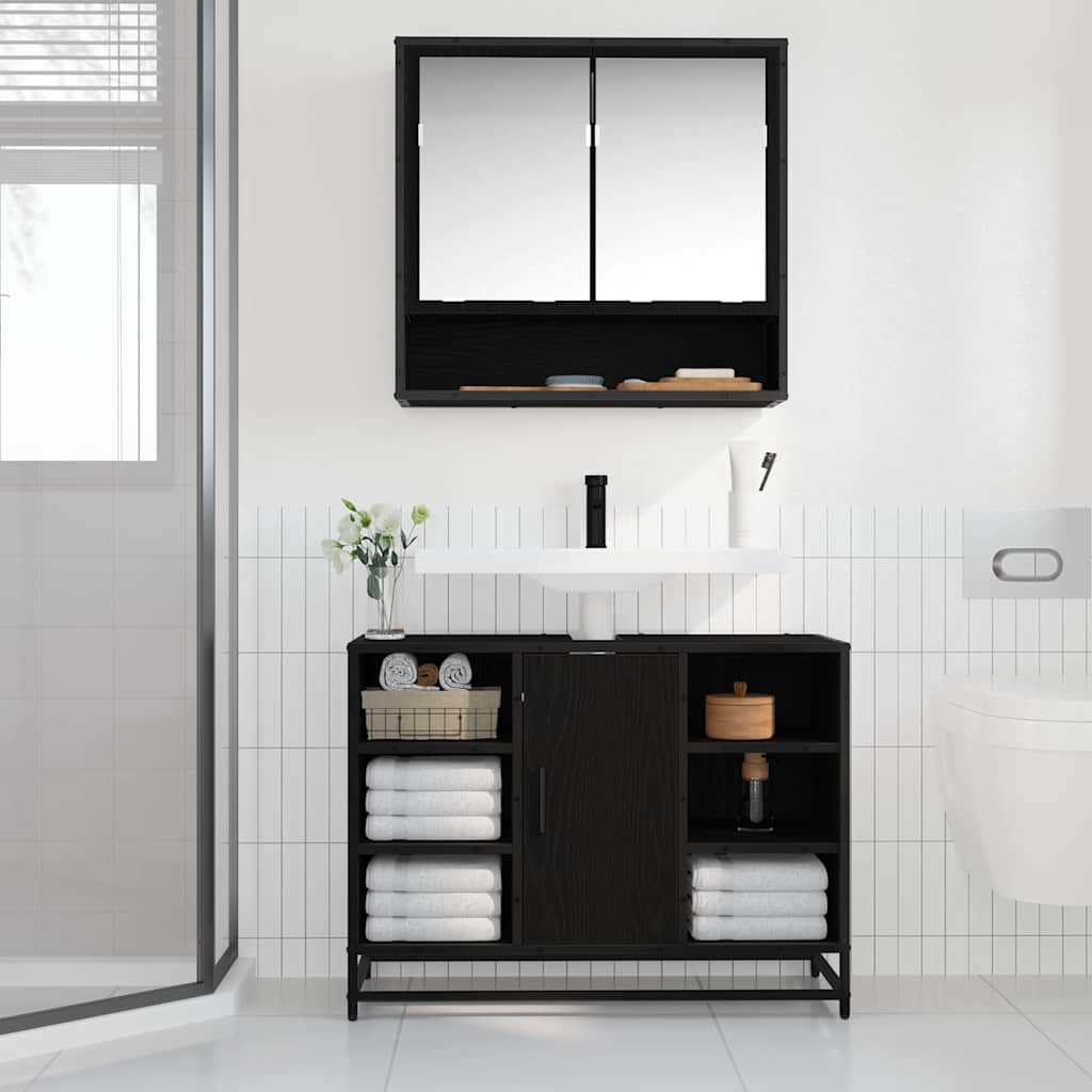 Mobile Da Bagno Rovere Nero 80 X 33 X 60 Cm Legno Multistrato - Image 4