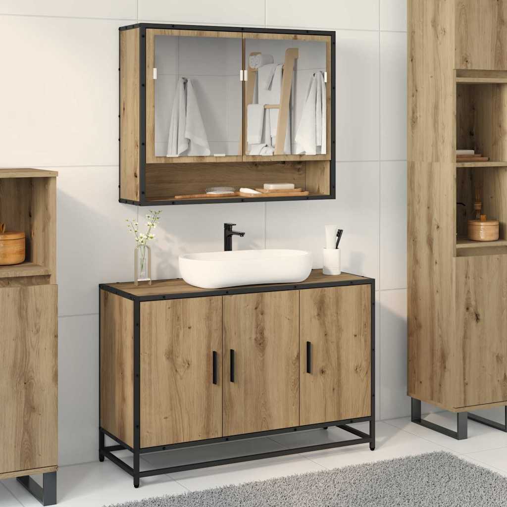 Mobile Da Bagno Con Porta Rovere Artigianale 90 X 33 X 60 cm