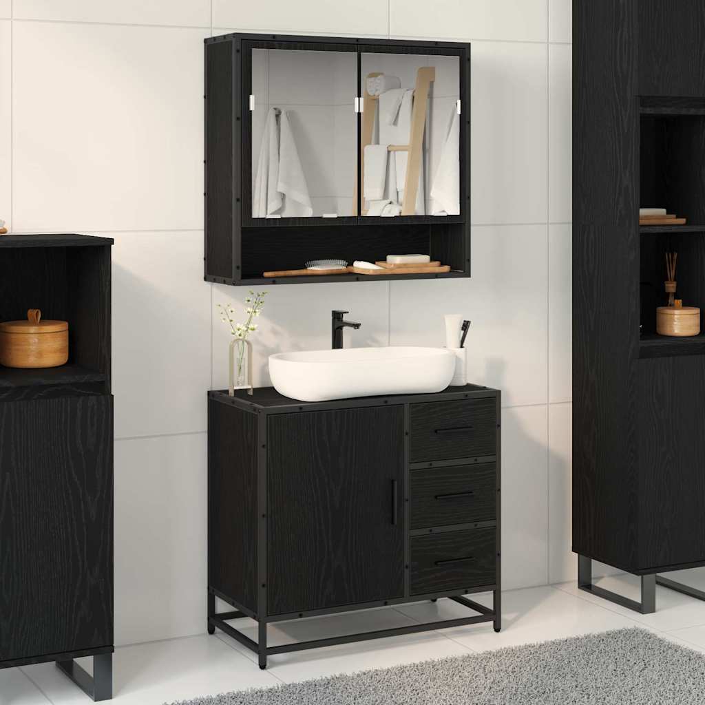 Mobile Da Bagno Rovere Nero 65 X 33 X 60 Cm Legno Multistrato