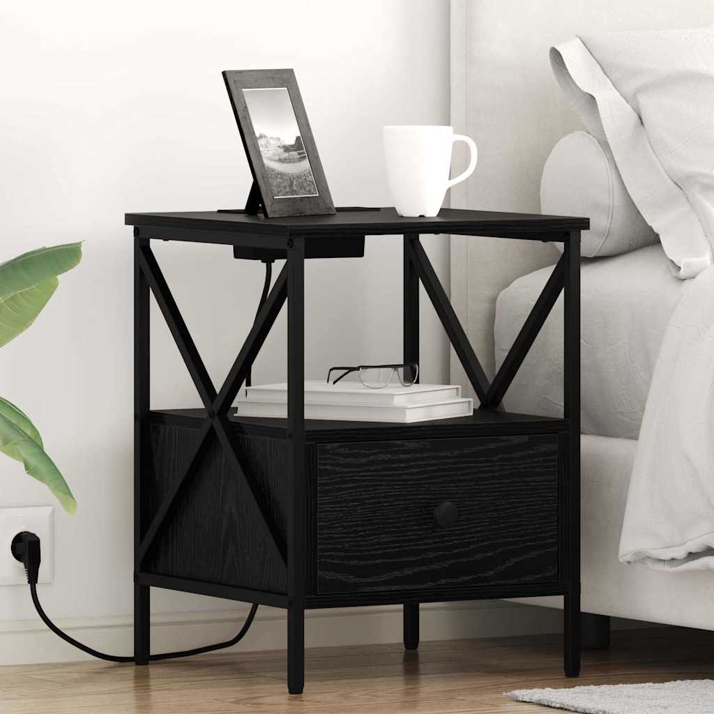 Armadio Da Notte Con Cassetto Rovere Nero 41.5 X 40.5 X 55 cm