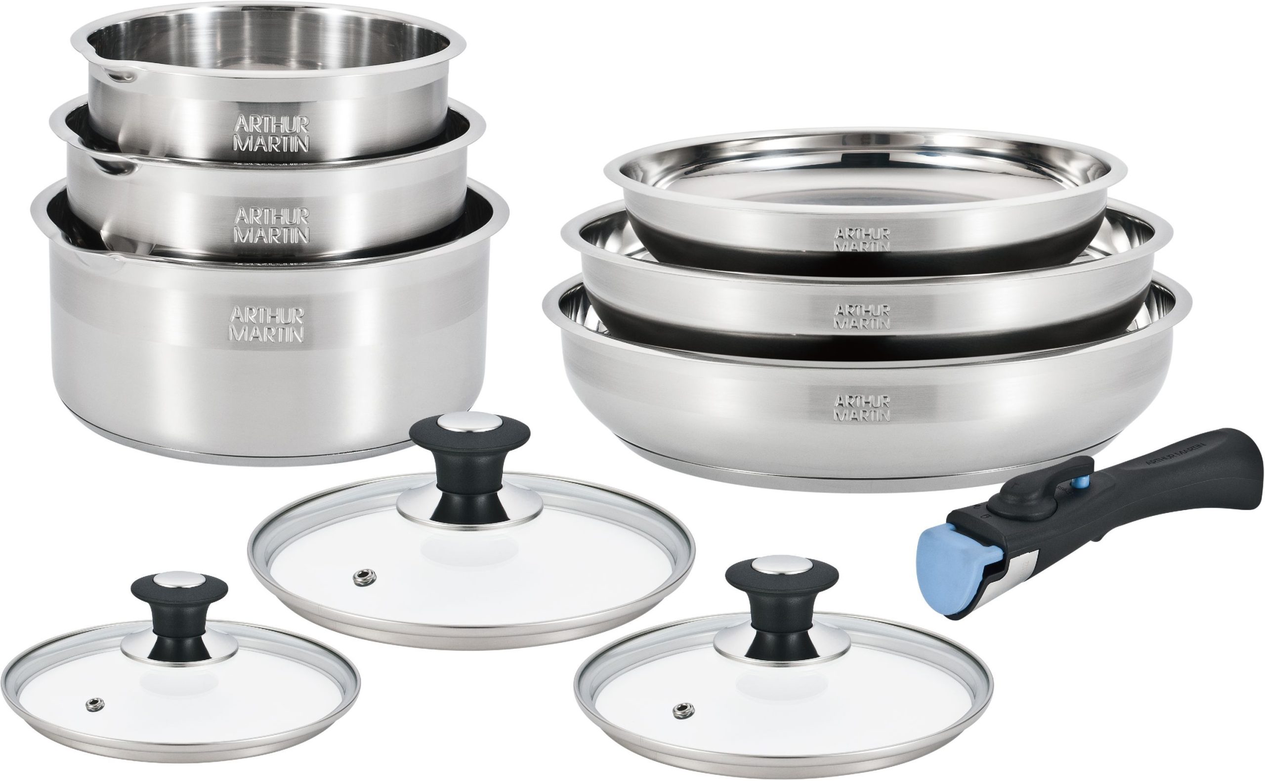 Set Di Pentole - Induzione - Arthur Martin - Am0006 - Acciaio Inox 18/10 - 10 Pezzi - Manico Rimovibile