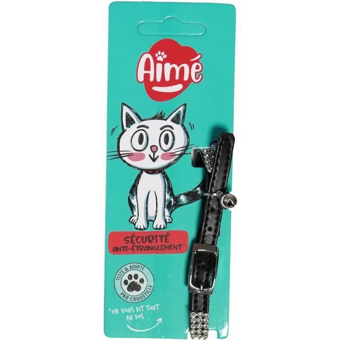 Collare Per Gatti Aime - Regolabile 18-28 Cm - Nylon Con Campanellino Argentato - Strass Neri