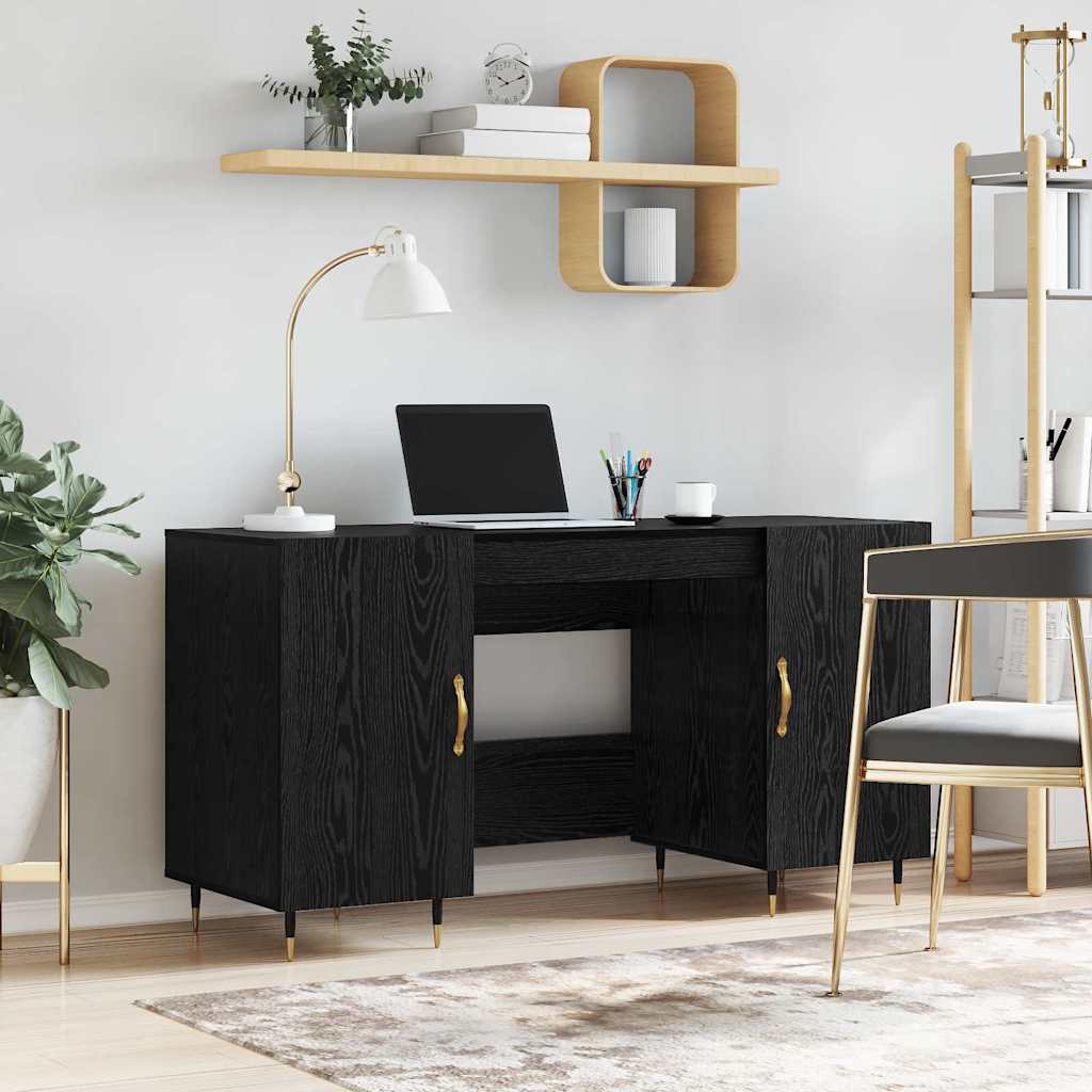 Scrivania Rovere Nero 140 X 50 X 75 Cm Legno Multistrato