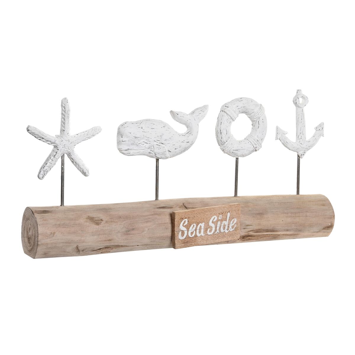 Statua Decorativa Dkd Home Decor Finitura Invecchiata Marrone Bianco Resina Legno Di Mango Balena (57 X 10 X 28 Cm)