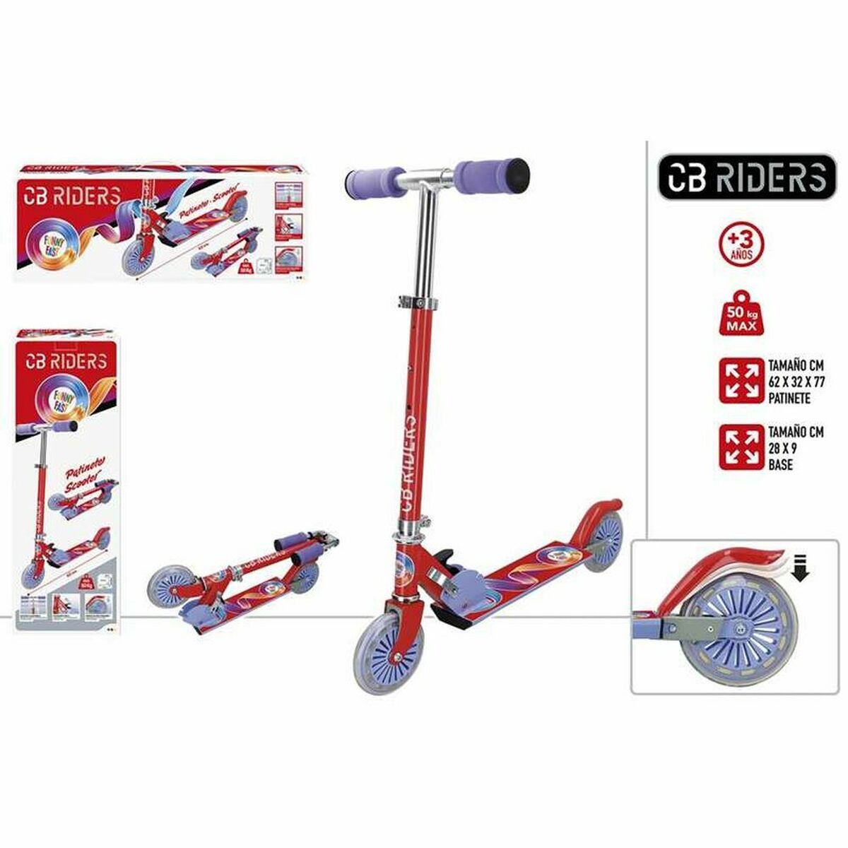 Monopattino Scooter Colorbaby Rosso Alluminio Manico Corto (77 Cm)