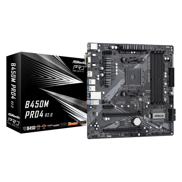 Asrock B450m Pro4 R2.0 Amd B450 Socket Am4 Micro Atx (asrock B450m Pro4 R2.0 Super Alloy Amd Am4 Socket Motherboard, MicrO-Atx, 4x Ddr4 Slots, 2x M.2