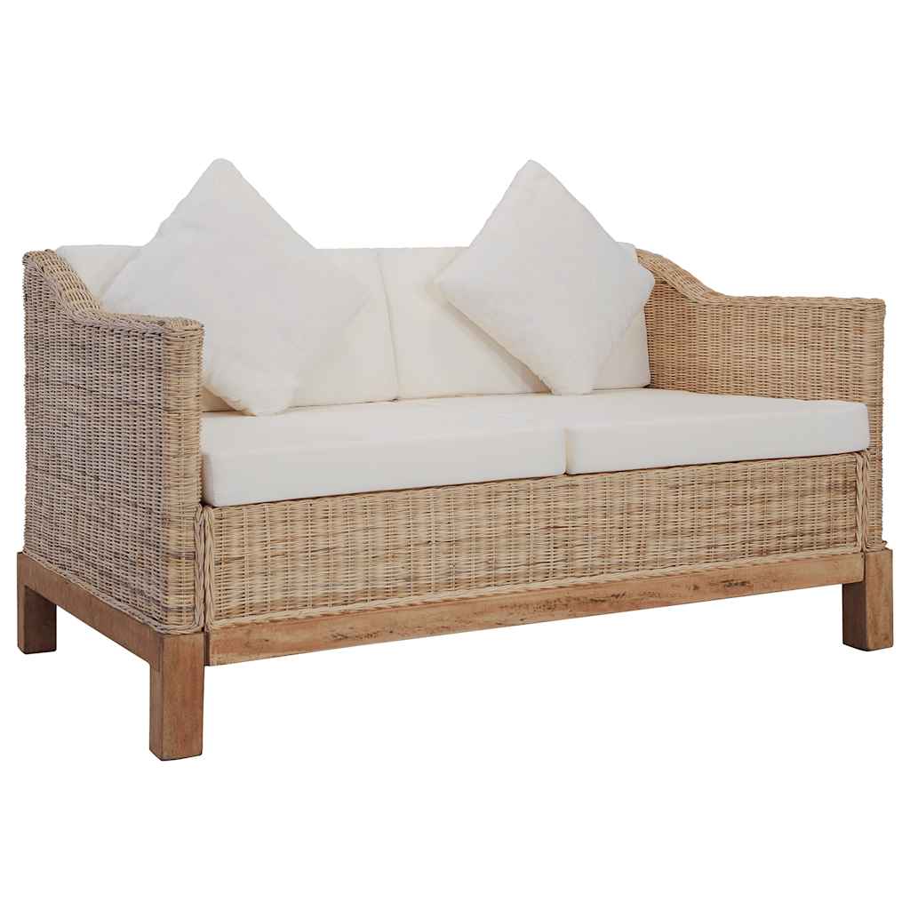 Set Di Divani 2 Pz Con Cuscini In Rattan Naturale