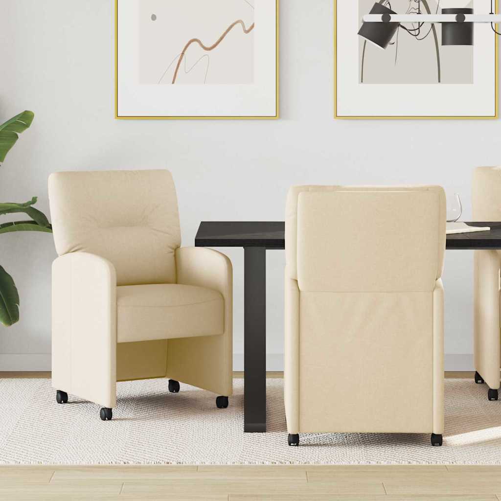 Sedie Da Pranzo Con Ruote 2 Pcs Crema 57 X 67 X 95 Cm Tessuto