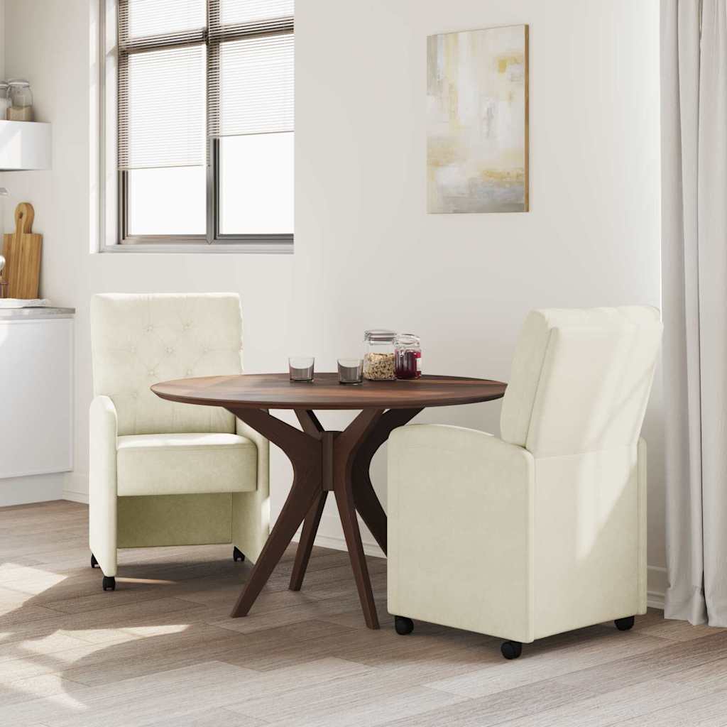 Sedie Da Pranzo Con Ruote 2 Pcs Crema 58 X 67 X 97 Cm Velluto - Image 3