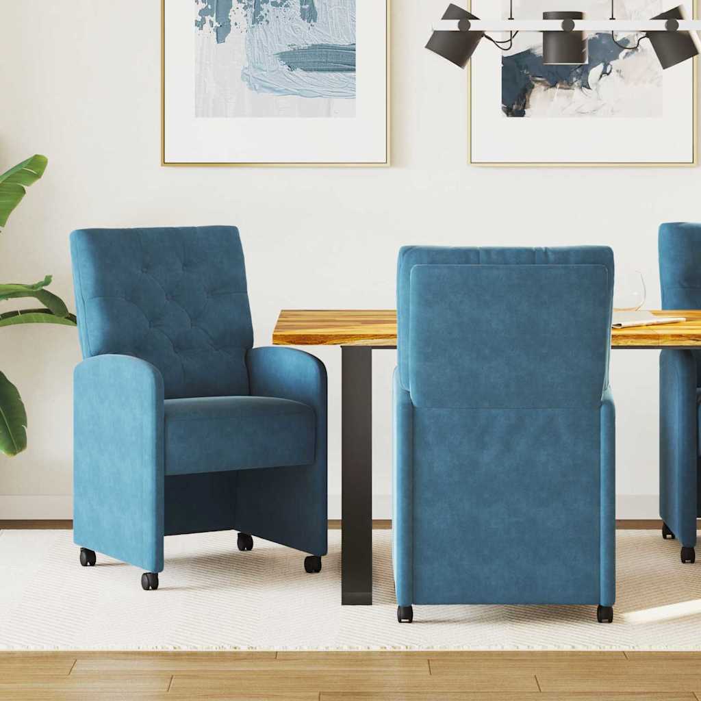 Sedie Da Pranzo Con Ruote 2 Pcs Blu 58 X 67 X 97 Cm Velluto