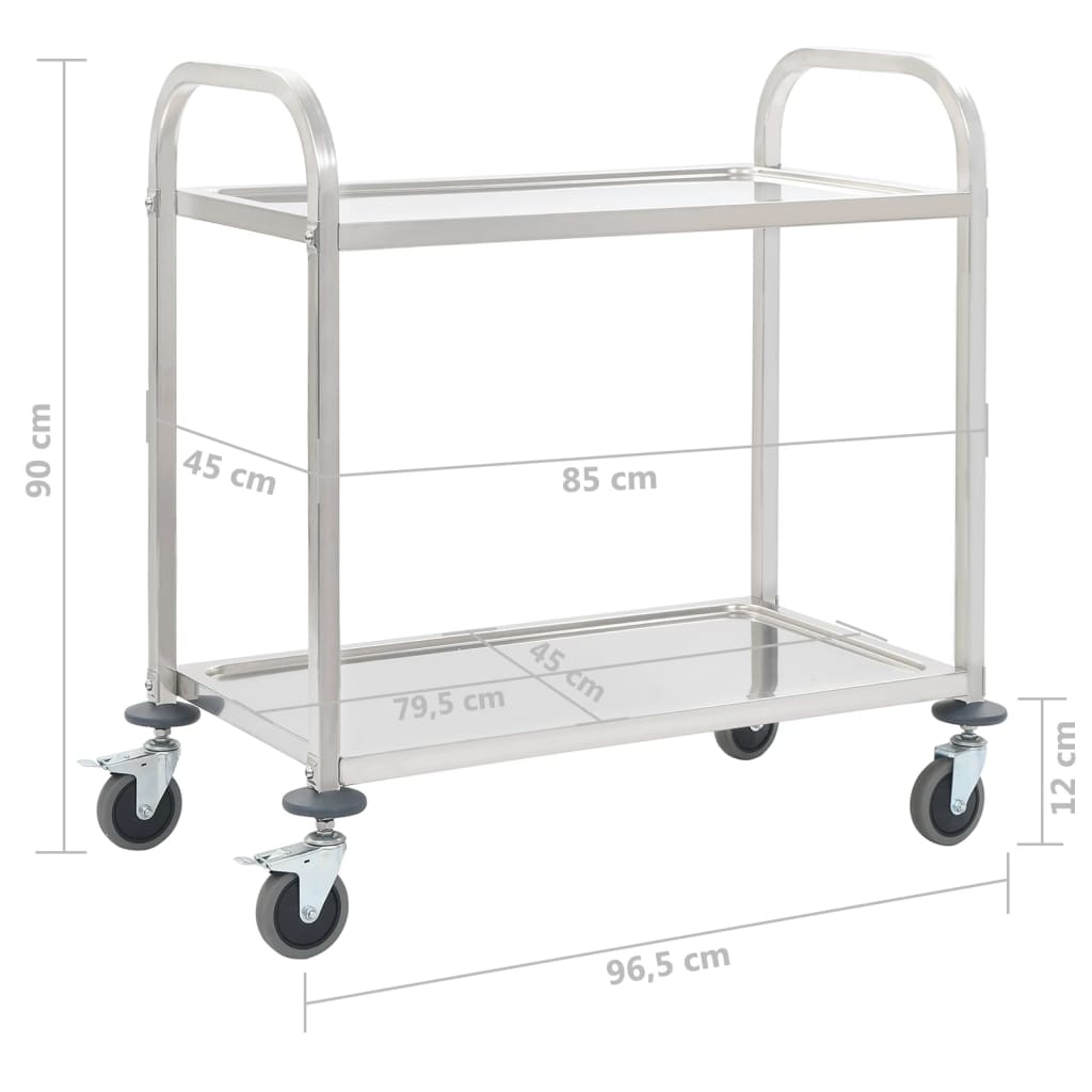 Carrello Da Cucina A 2 Livelli 96,5x55x90 Cm In Acciaio Inox - Image 5