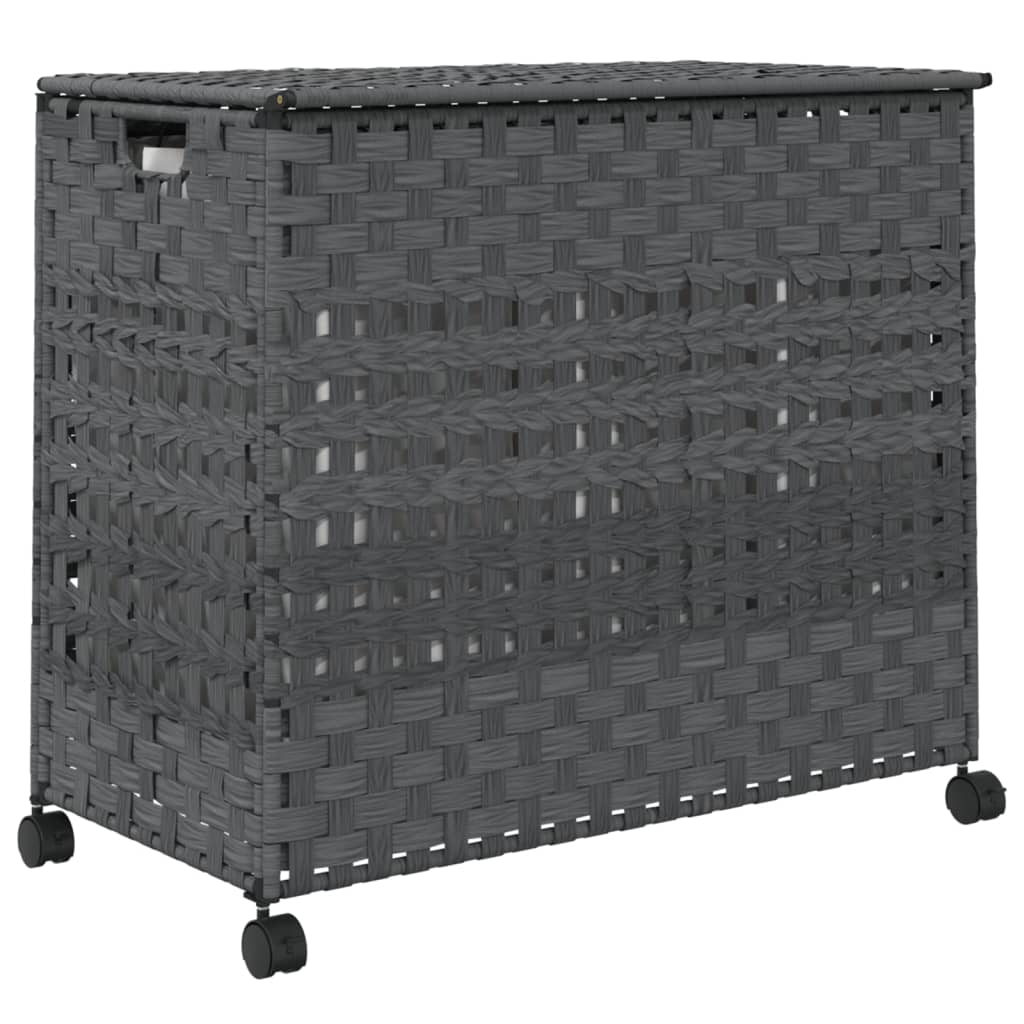 Cesto Portabiancheria Con Ruote Grigio 66x35x60 Cm Rattan - Image 5