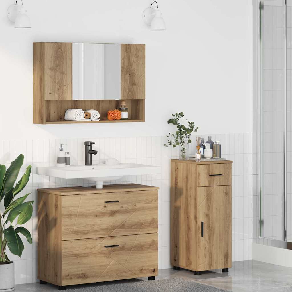 Set Di Mobili Per Il Bagno Con Porta 3 Pcs Rovere Artigianale