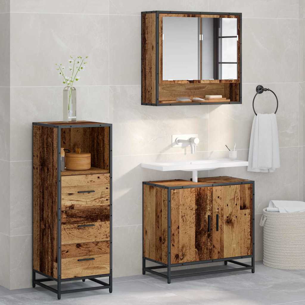 Set Di Mobili Per Il Bagno Con Cassetto 3 Pcs Legno Vecchio