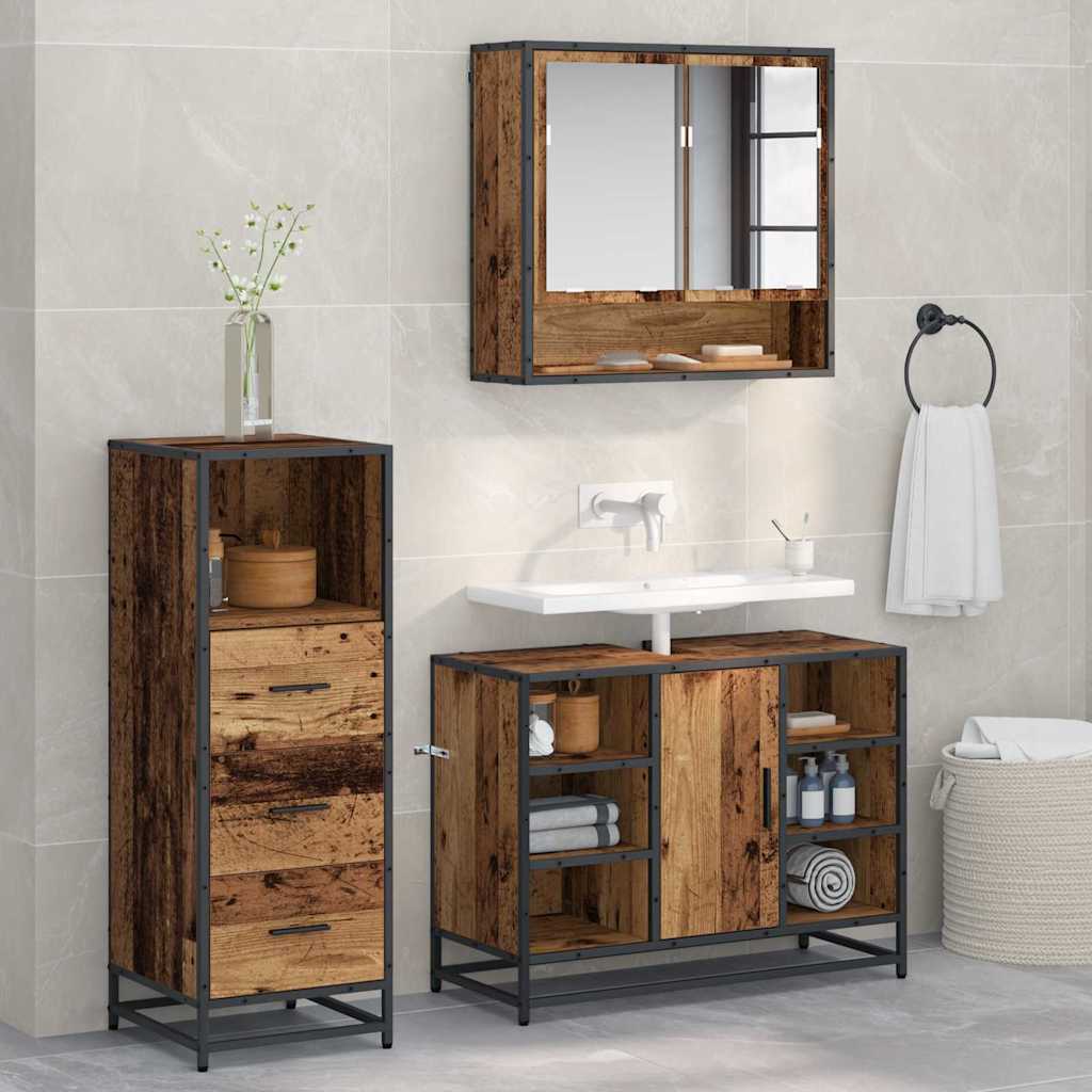 Set Di Mobili Per Il Bagno Con Cassetto 3 Pcs Legno Vecchio