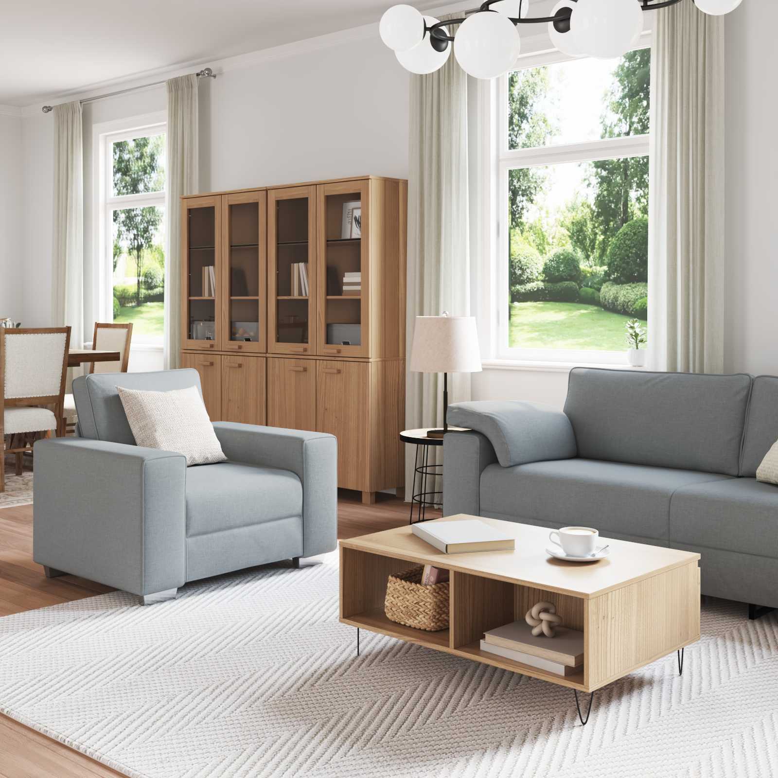 Divano 3 Pcs Grigio Chiaro Tessuto Misto Lino - Image 3