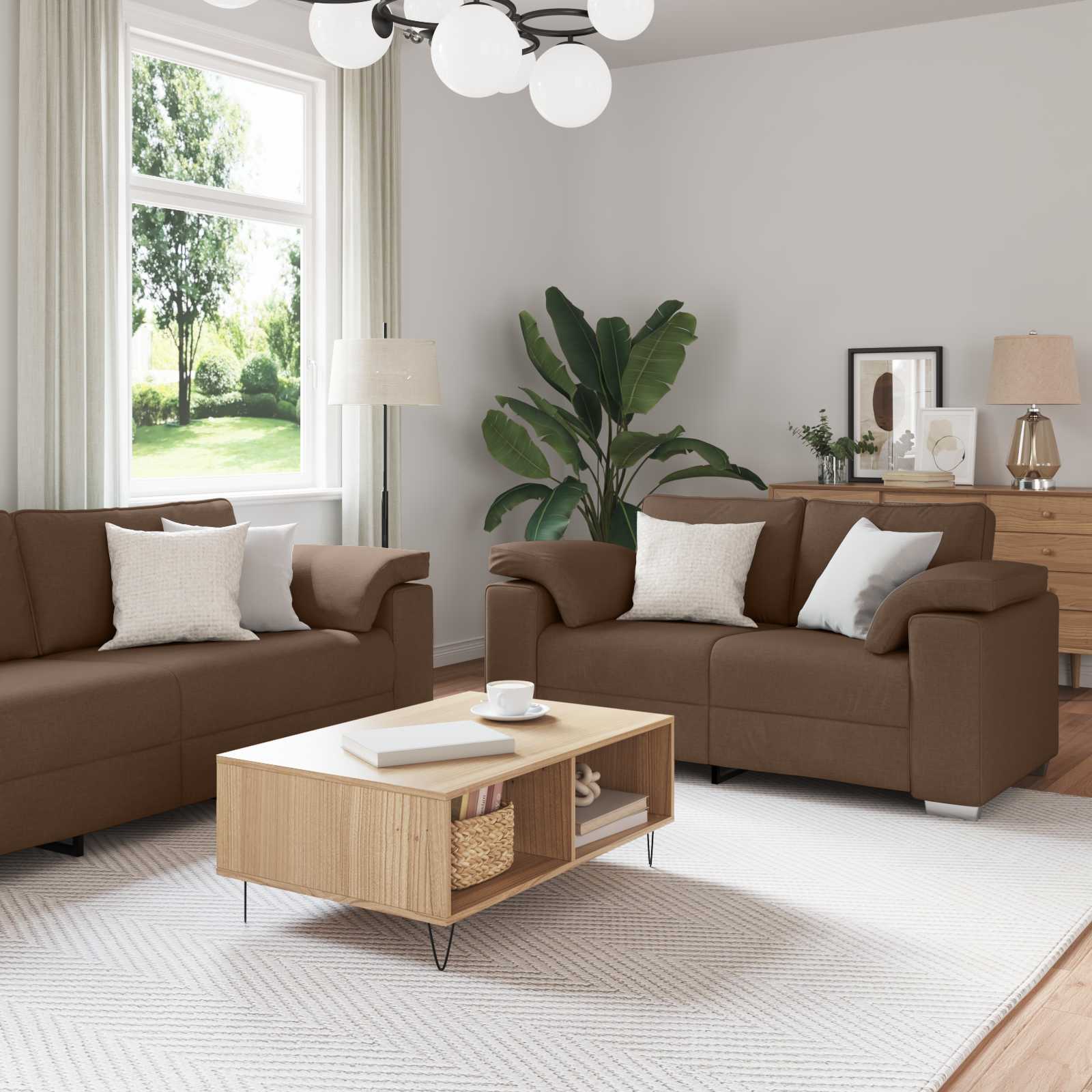 Set Di Divani 2 Pcs Marrone 219 X 77 X 82 Cm Tessuto