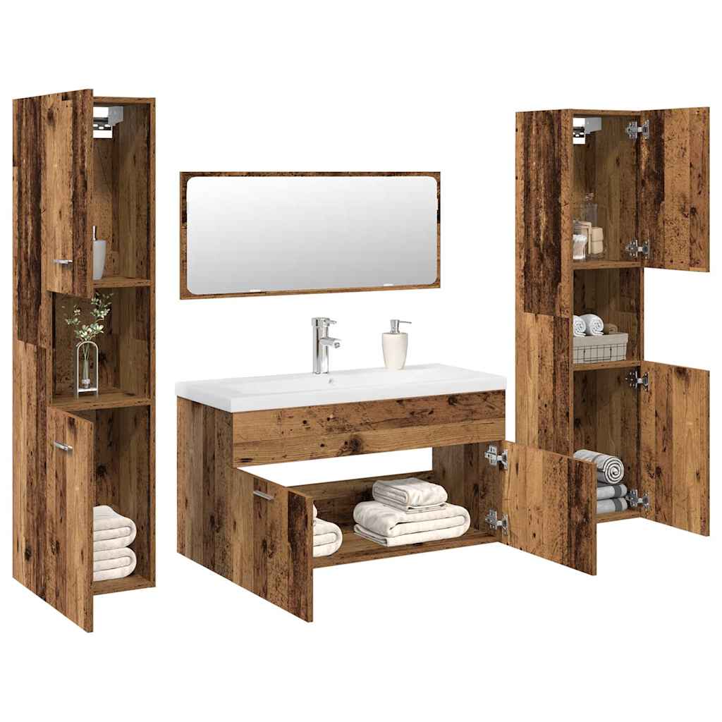 Set Mobili Da Bagno 5 Pz Legno Antico In Legno Multistrato