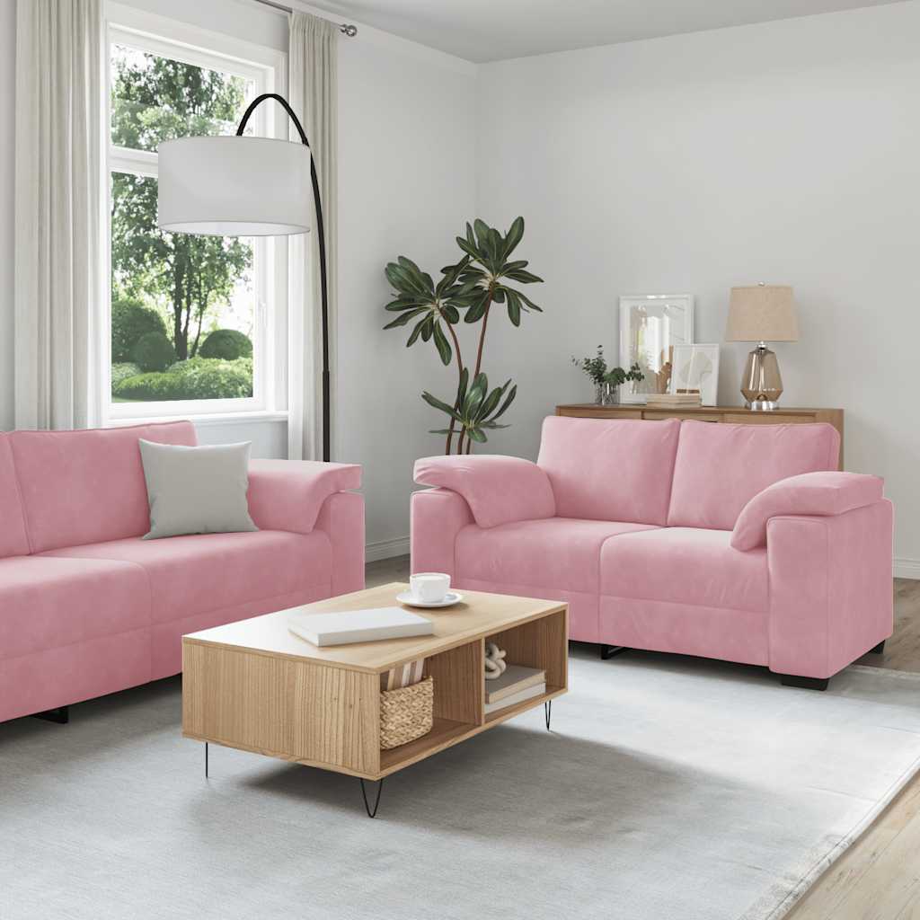 Set Di Divani 3 Pz Con Cuscini Rosa In Velluto