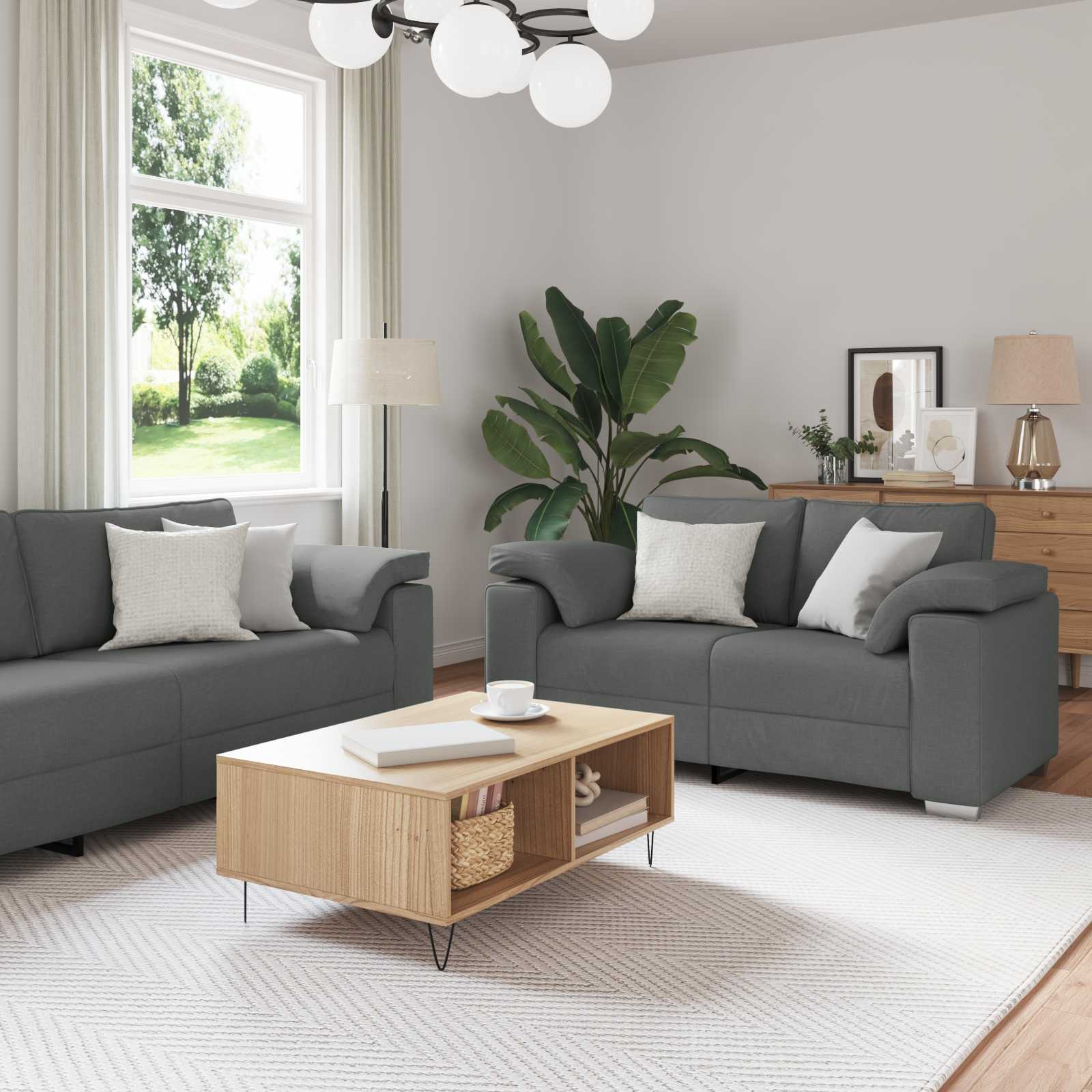 Set Di Divani 2 Pcs Grigio Scuro 219 X 77 X 82 Cm Tessuto