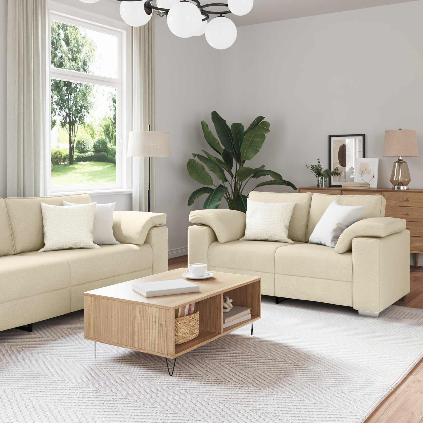 Set Di Divani 2 Pcs Crema 219 X 77 X 82 Cm Tessuto