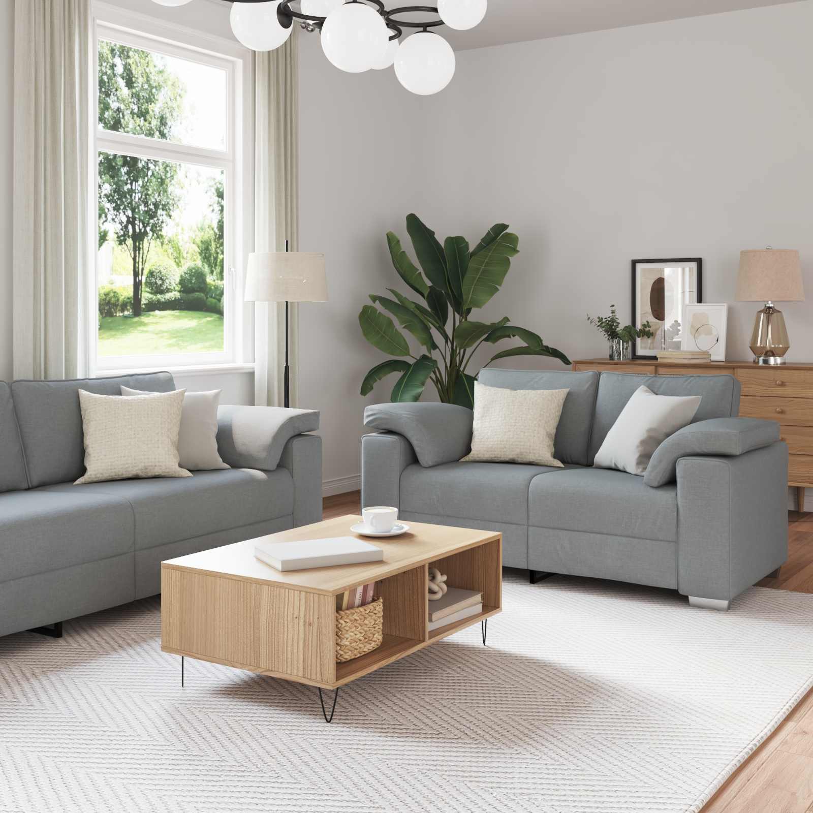 Set Di Divani 2 Pcs Grigio Chiaro 219 X 77 X 82 Cm Tessuto