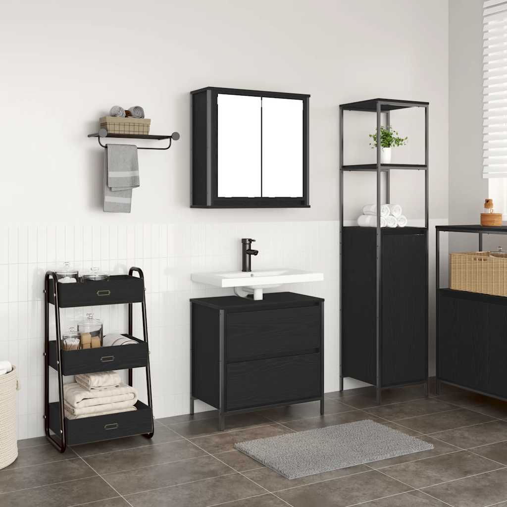 Set Mobili Da Bagno 2 Pz Rovere Nero In Legno Multistrato