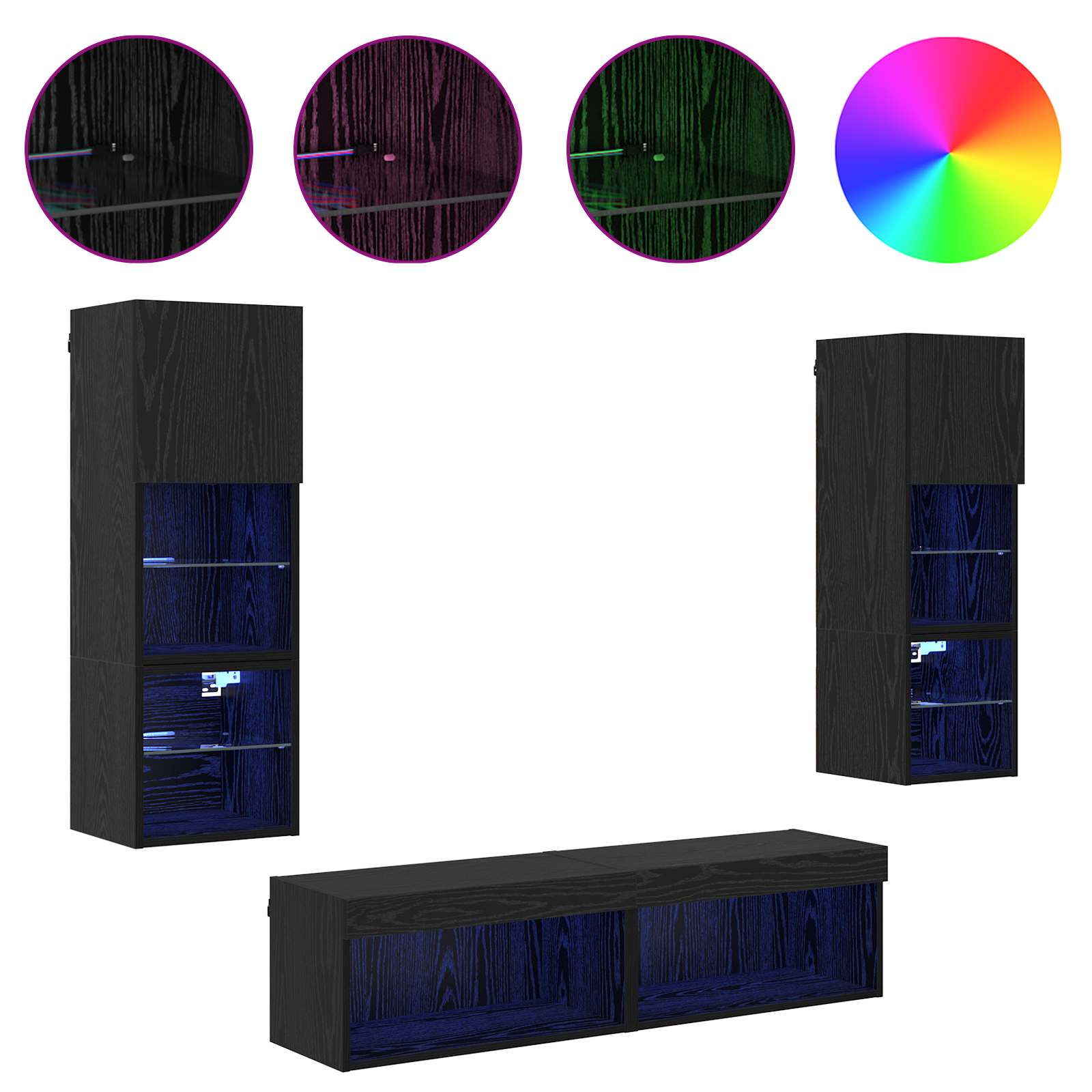 vidaXL Unité murale de TV 6 pcs Chêne noir Bois d'ingénierie - Image 4