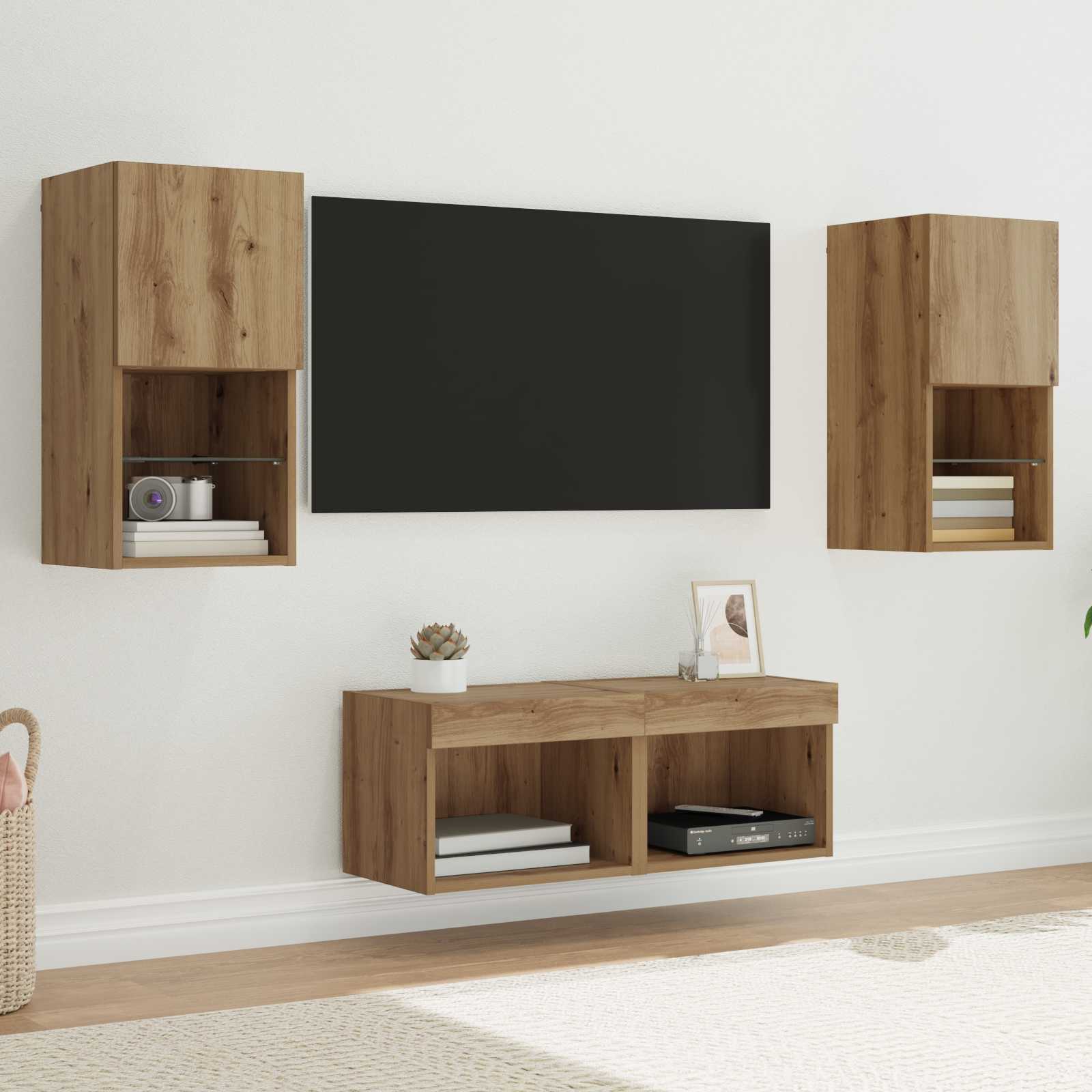 vidaXL Gabinetes de pared para TV 4 pcs Roble artesanal