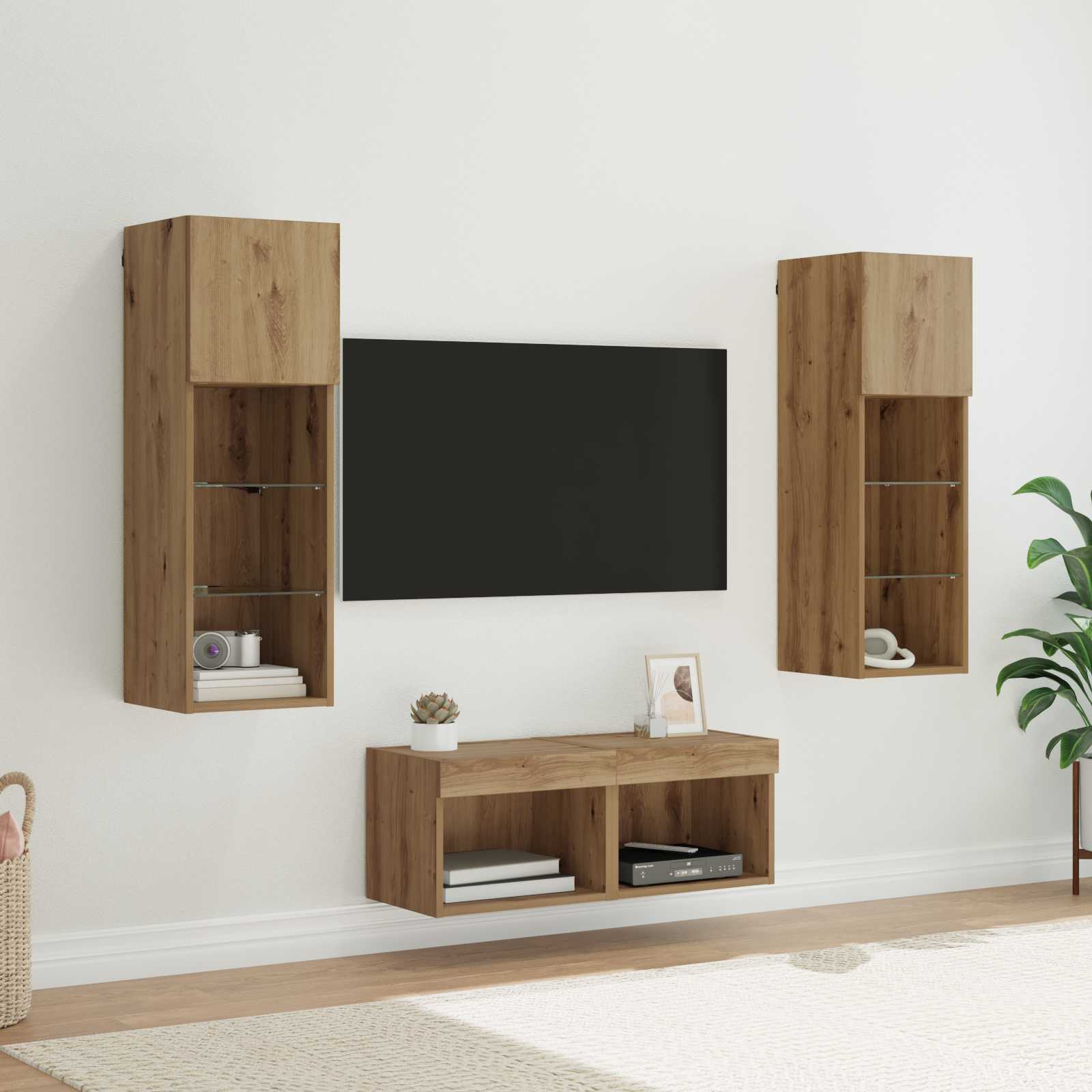 vidaXL Gabinetes de pared para TV 4 pcs Roble Negro 40 x 30 x 30 cm