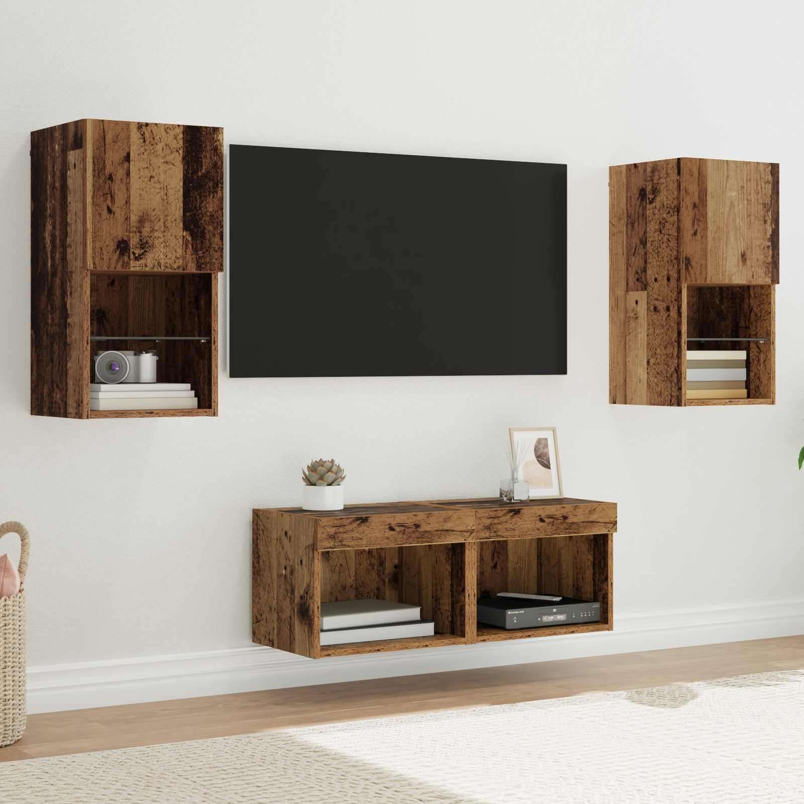 vidaXL Gabinetes de pared para TV 4 pcs Madera Vieja 30,5 x 30 x 60 cm