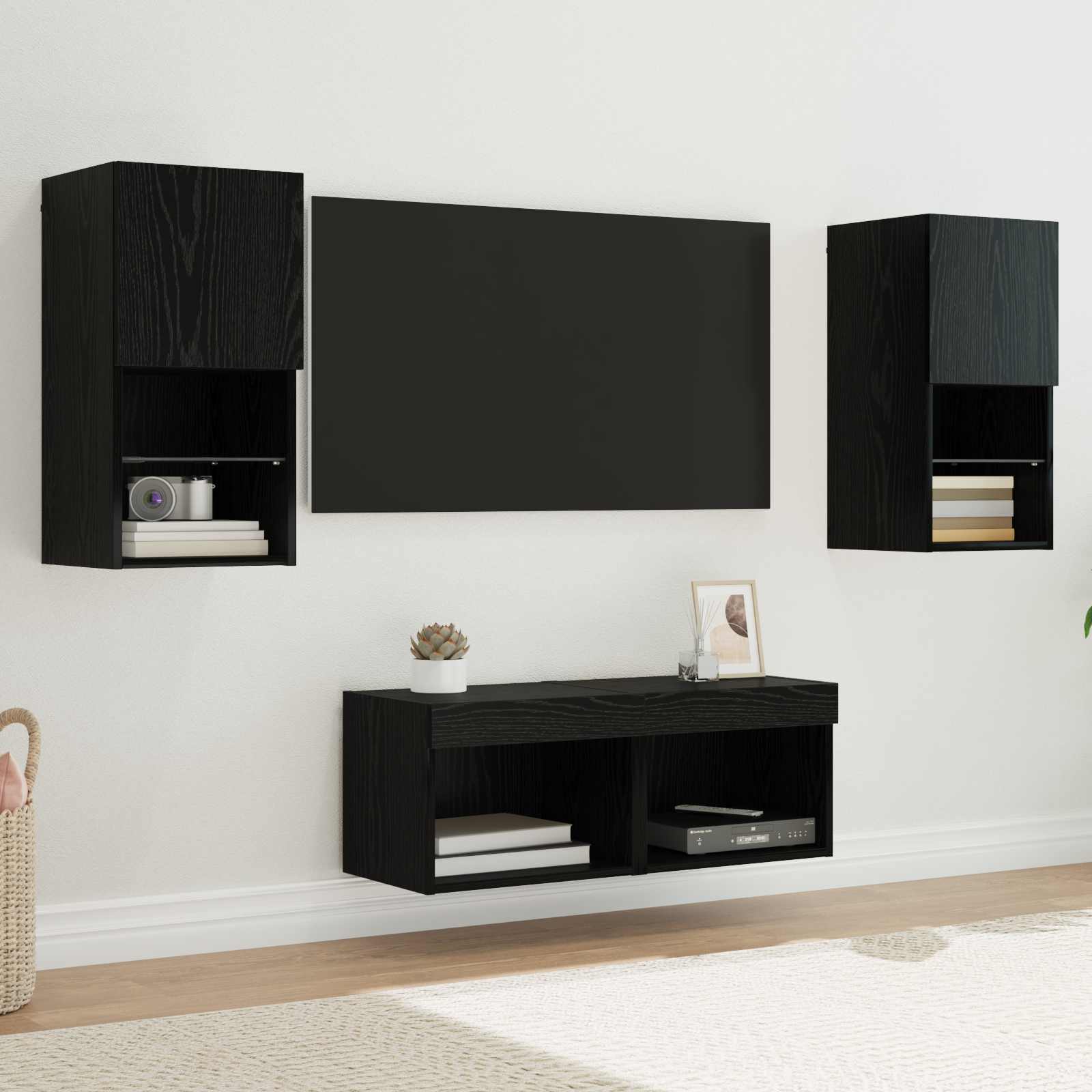 vidaXL Gabinetes de pared para TV 4 pcs Roble Negro 30,5 x 30 x 60 cm
