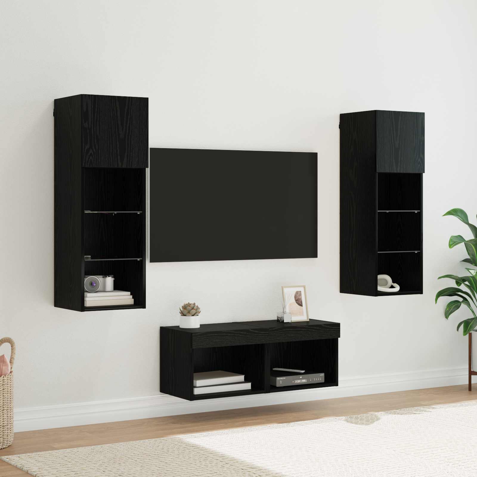 vidaXL Gabinetes de pared para TV 4 pcs Roble Negro 40 x 30 x 30 cm
