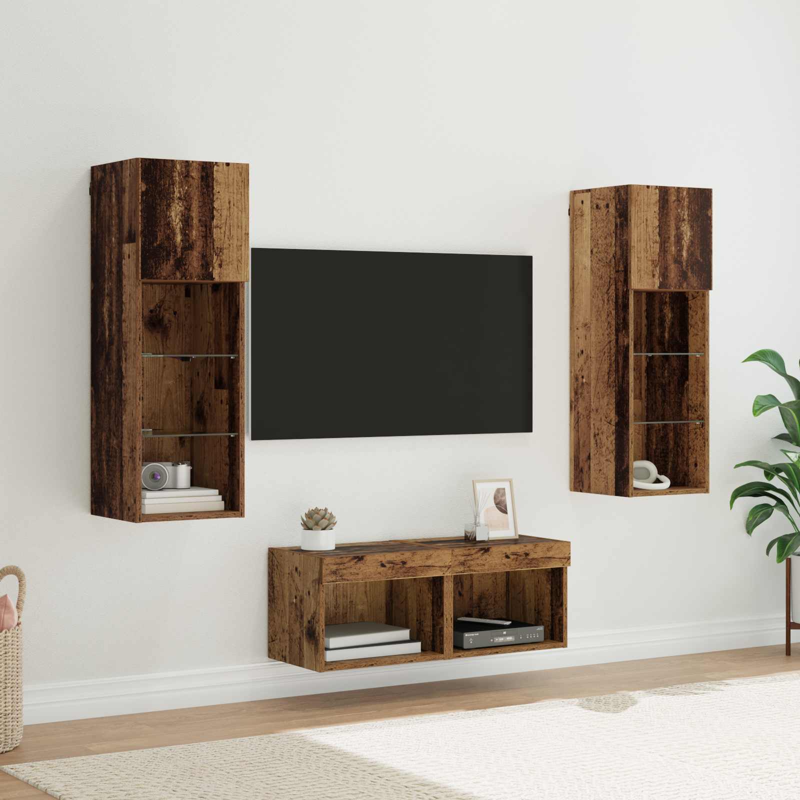vidaXL Gabinetes de pared para TV 4 pcs Roble artesanal