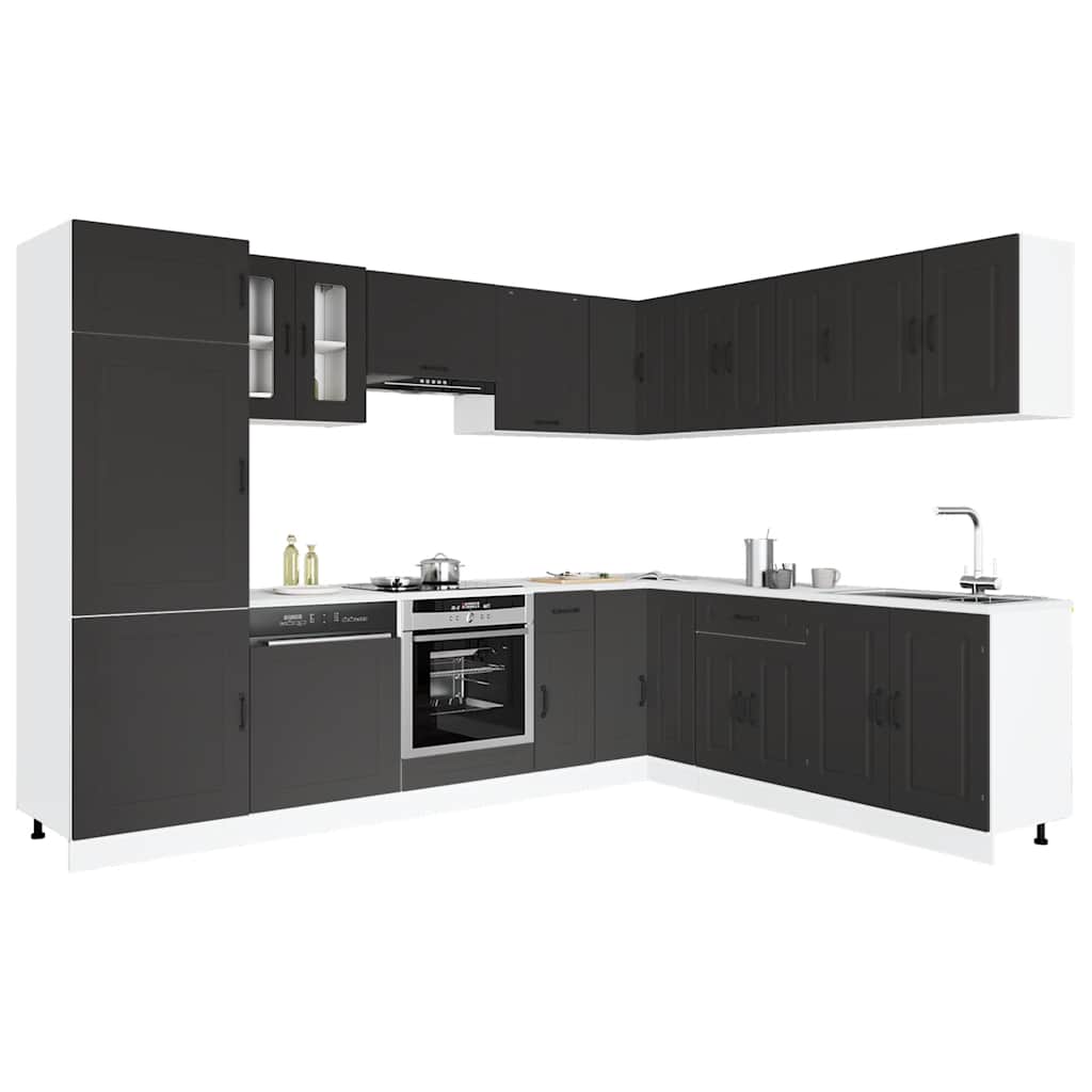 vidaXL Mueble de cocina Kalmar negra 14 piezas madera contrachapada