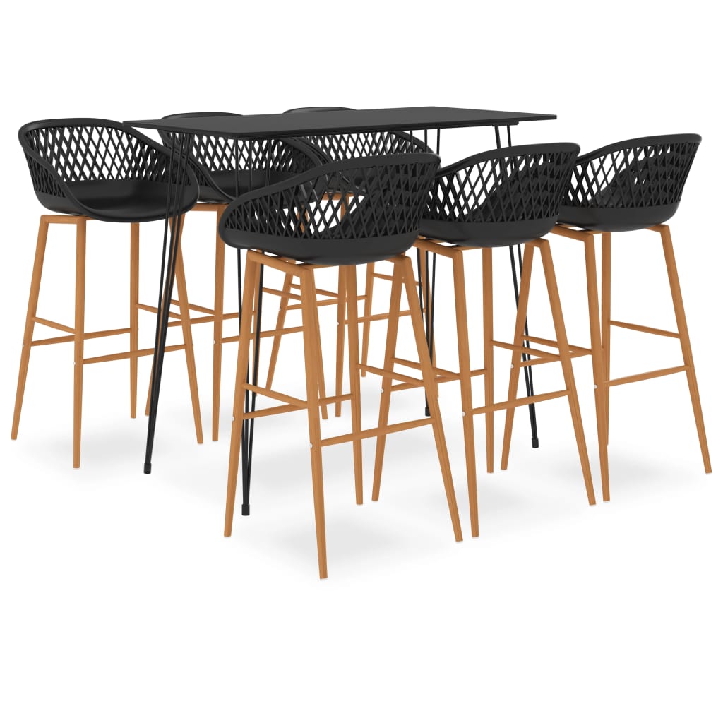 vidaXL Mesa alta y taburetes de bar 7 piezas negro