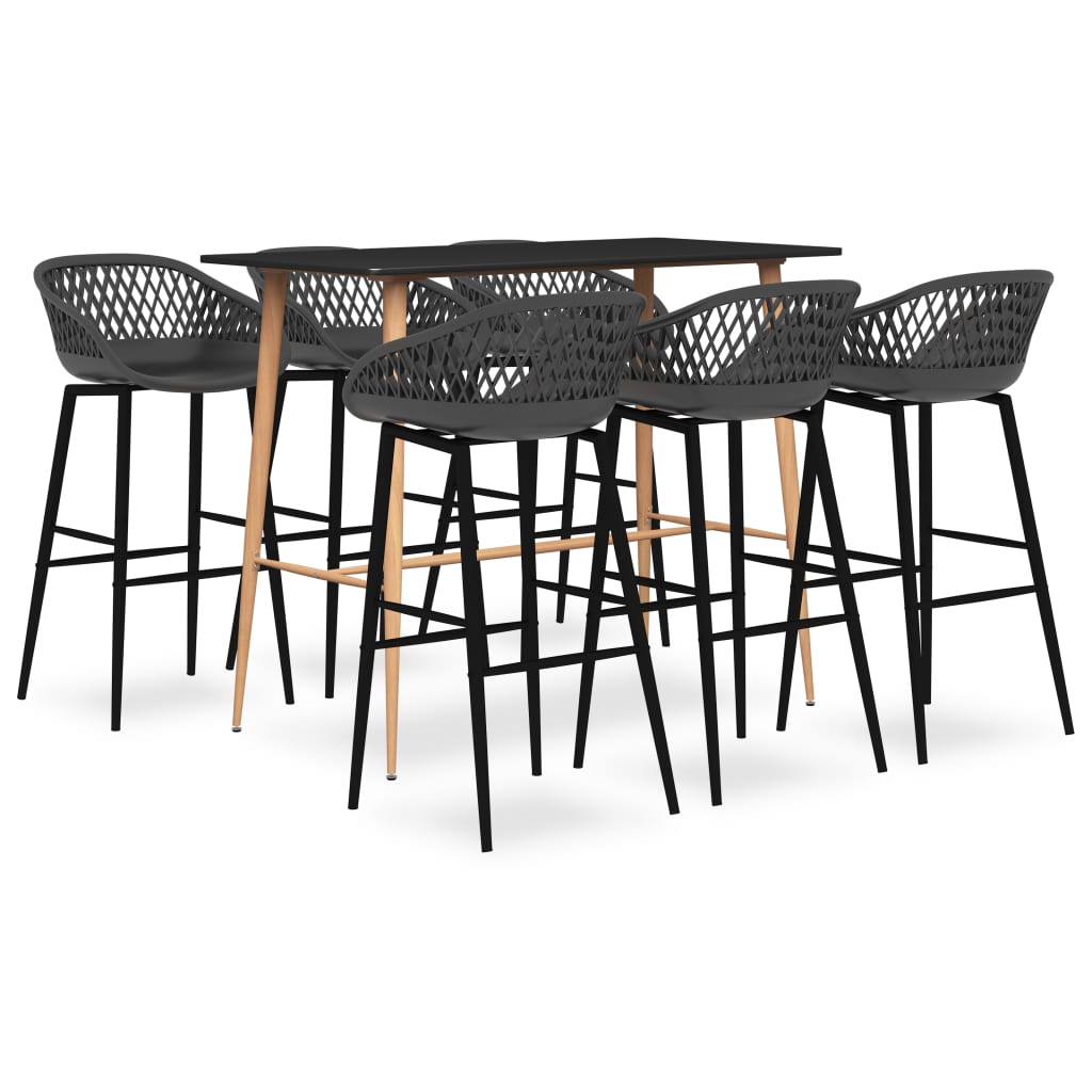 vidaXL Mesa alta y taburetes de bar 7 piezas negro y gris