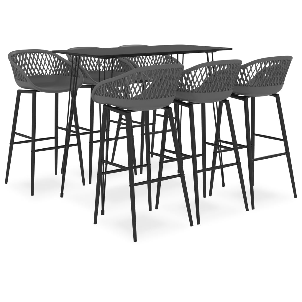 vidaXL Mesa alta y taburetes de bar 7 piezas negro y gris